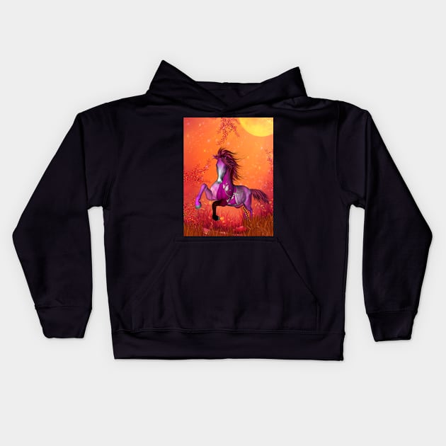 Wonderful fantasy horse in a autumn landscape Kids Hoodie by Nicky2342